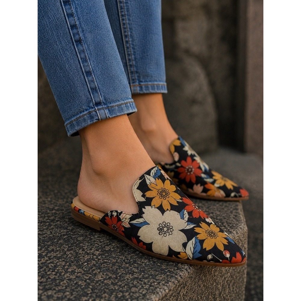 Tilacow Boho Floral Pointed Toe Slip On Mule Flats Womens Loafers Shoes Size 6